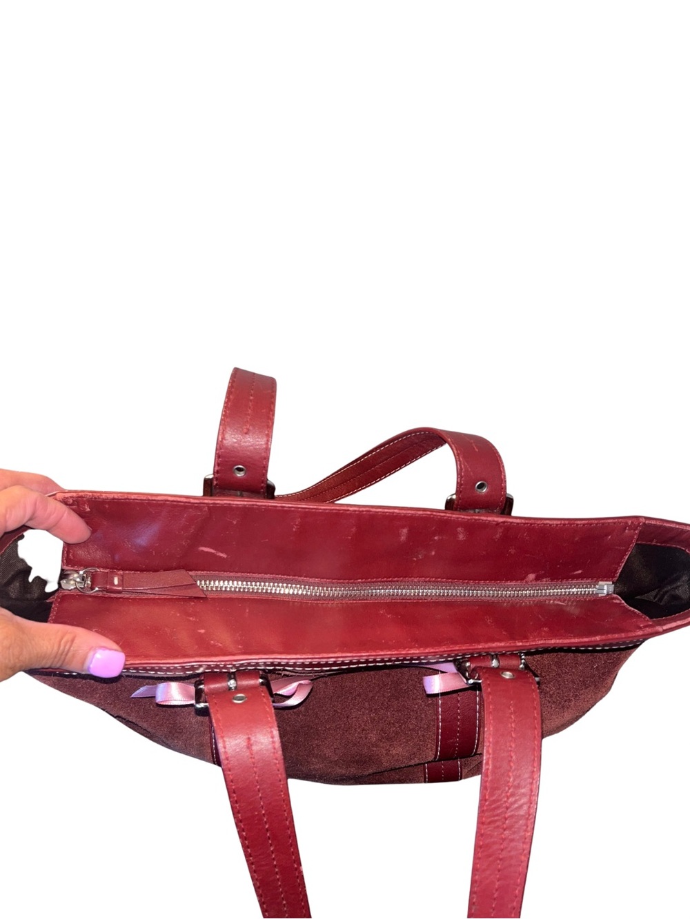Coach Burgundy Suede Tote - Picture 10 of 15